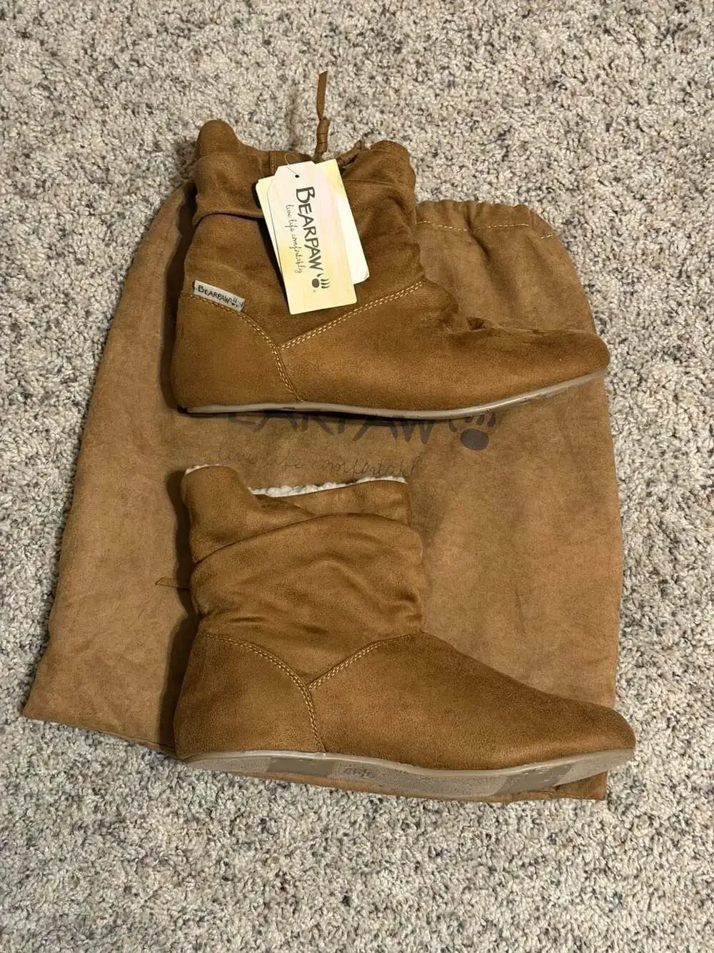 Bearpaw Women's Slouchy Mid-Calf Suede Wool Lined Flat Boot with Dust Bag